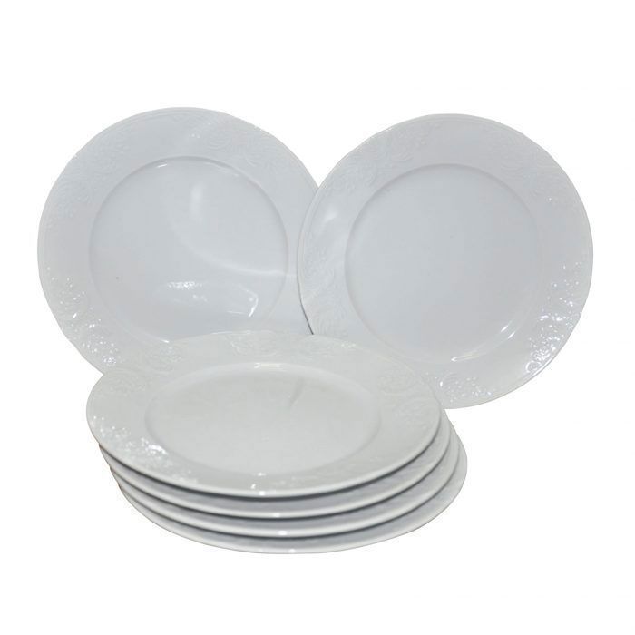 SET DE 6 ASSIETTES - BATLHA - 23 CM - Porcelaine - Blanc - Compatible lave-vaisselle