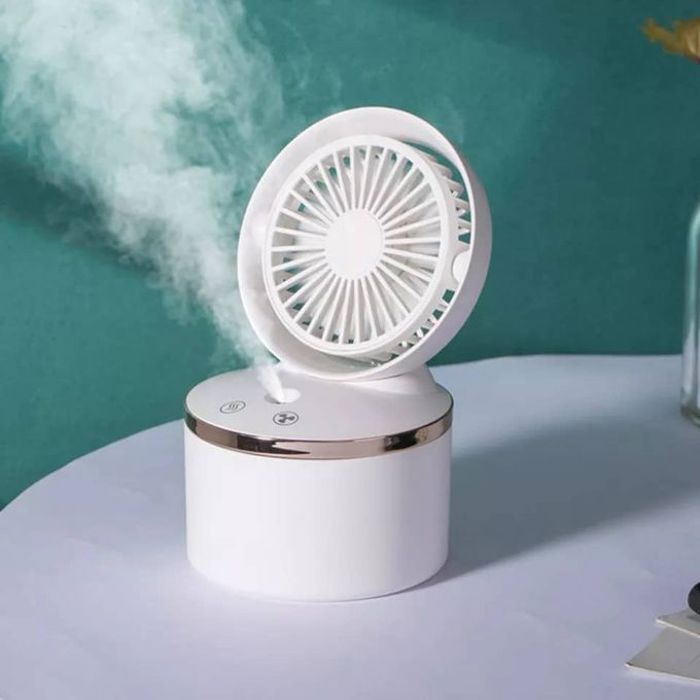 Ventilateur humidificateur d'air rechargeable par USB, offrant une fraîcheur et un parfum agréable dans votre pièce.