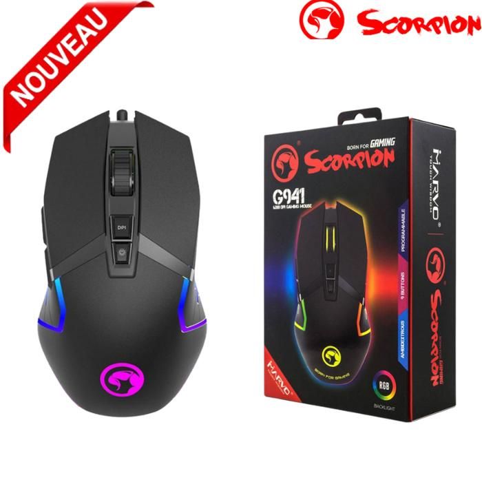 Souris de jeu Marvo G941 avec boutons programmables, 12 000 DPI, noire