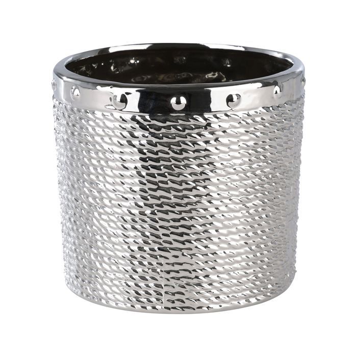 Cache-pot - ARAMBERRI - Modèle argenté - Diamètre 14 cm - Hauteur 12,5 cm - Poterie moderne