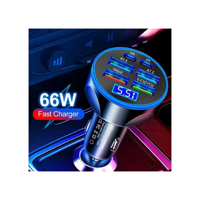 Chargeur de Voiture 66W, QUICK Chargeur Multi-ports 6 ports USB Super Rapide Adaptateur pour iPhone Samsung Huawei Xiaomi