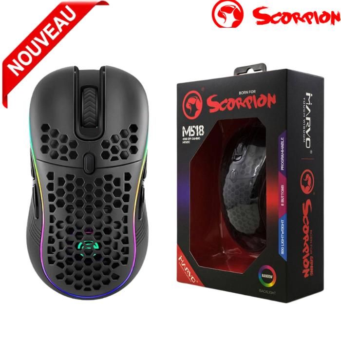 Souris de jeu légère Scorpion  MARVO M518 - 4 800 DPI - 8 boutons programmables - 80 G