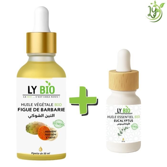 Pack d'huiles - LYBIO - Huile Figue de Barbarie 50ml - Pipette - Huile Essentielle Eucalyptus 10ml