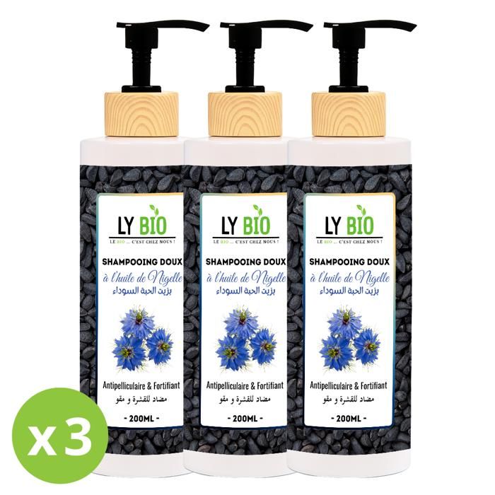 Shampooing - LYBIO - Huile de Nigelle - Antipelliculaire - Fortifiant - Lot de 3 bouteilles