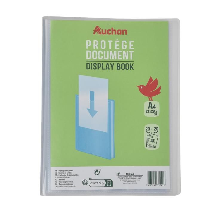 PROTÈGE DOCUMENT A4 SOUPLE 40 VUES POLYPRO BLANC