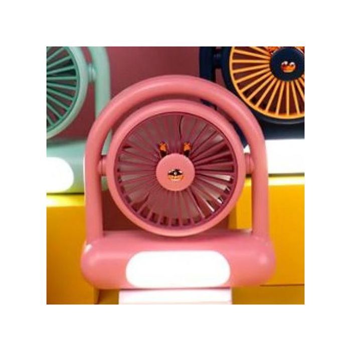 Ventilateur portable rechargeable par USB, avec fonction de table et lumière intégrée, idéal pour votre bureau.