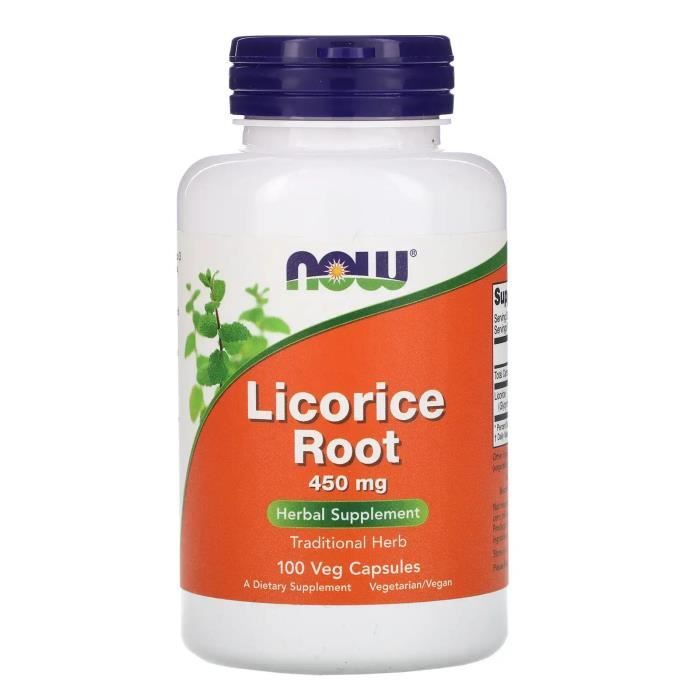 NOW FOODS Licorice Root 450mg (Racine de réglisse) 100 Gélules Végétariennes