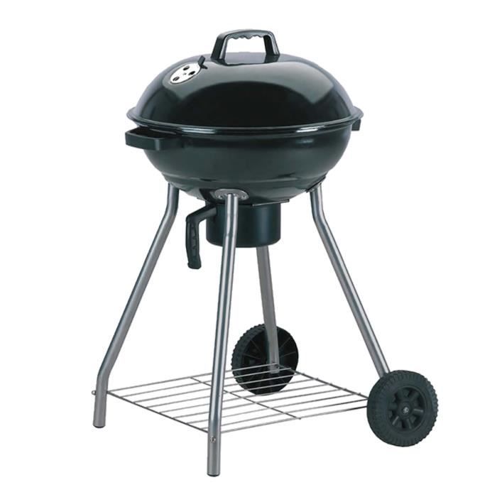 Barbecue de jardin ronde au charbon de bois sur roulettes avec couvercle et grille en acier-Diamètre 47 x Hauteur 82 cm