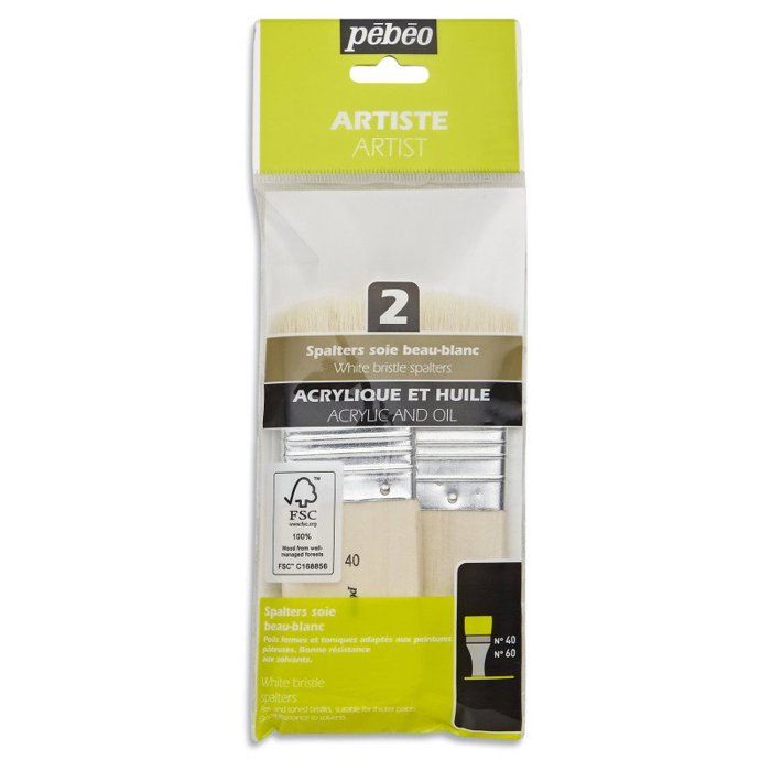 Pinceaux - Pebeo - Spalters - 2 pièces - Soie beau-blanc - Manche en bois FSC