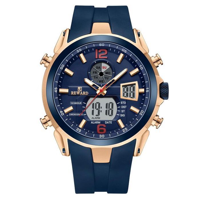Montre de poignet pour homme casual à double affichage quartz - Cadran étoilé lumineux, fonctions de chronographe et de calendrier