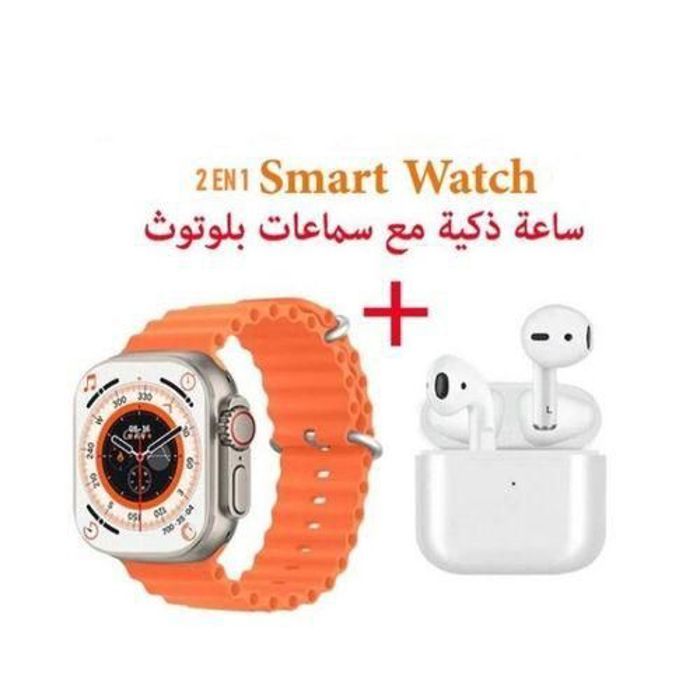 Smartwatch S8 - MARQUE - Orange - Écran TFT 2.0 pouces - Autonomie 5-6 jours - Écouteurs TWS inclus