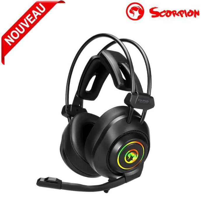 Marvo HG9056, casque avec microphone, contrôle du volume, noir, gaming, rétroéclairé, son surround virtuel 7.1.