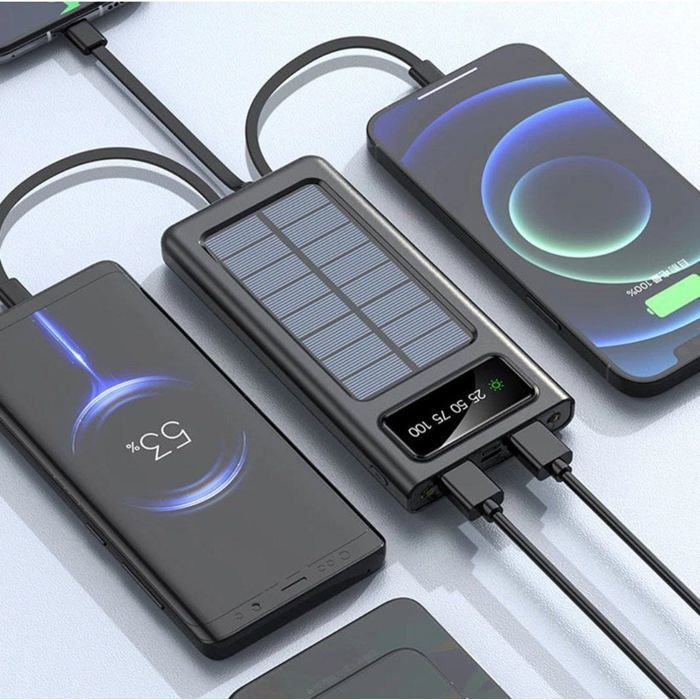 Chargeur Power Bank Solar Avec 4 Câbles Intégrés, Externe Portable 10000 MAh
