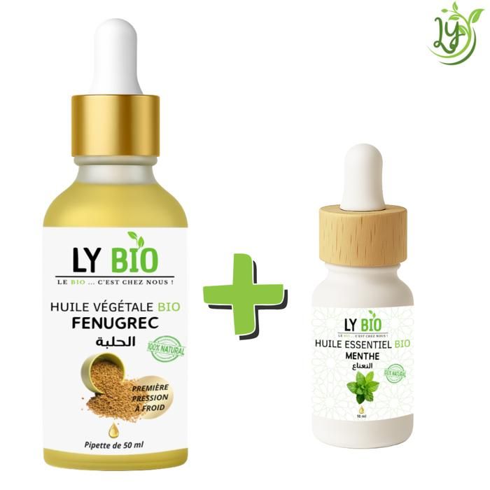Pack d'huiles - LYBIO - Huile de fenugrec 50ml - Huile essentielle menthe 10ml - Nourrissant - Mixte