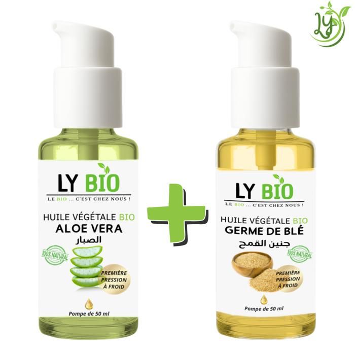 Pack Huile Aloe Vera & Germe de Blé - LYBIO - 50ml - Hydratant - Mixte - Tous types de cheveux