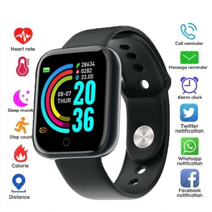 Bracelet intelligent Y68 étanche IP67 surveillance automatique du sommeil 1,3” écran - Noir