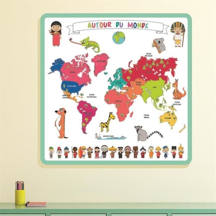 Tapis carte du monde à colorier - AC-DÉCO - L 50 x l 50 x H 0,1 cm - Blanc