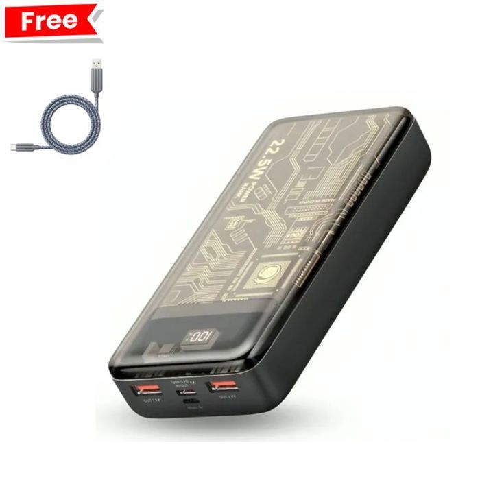 Batterie Externe KONFULON A34Q 20000mAh – Charge Rapide 22.5W + PD20W, Design Transparent + Chargeur Type-C Gratuit