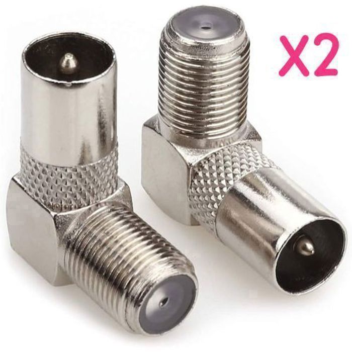 Adaptateur TV - GENERIC - Prise d'antenne Coaxiale - Angle Droit 90° - Connecteur Nickelé - RG6 F