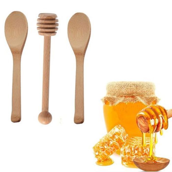 Cuillère à miel + 2 spatules de miel en bois, Set de miel Sain et durable