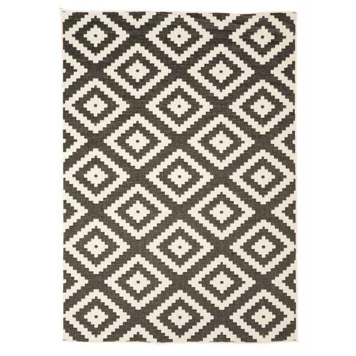 Tapis extérieur, kilim reversible 120x170 LYN2 AY REVERSIBLE noir et crème