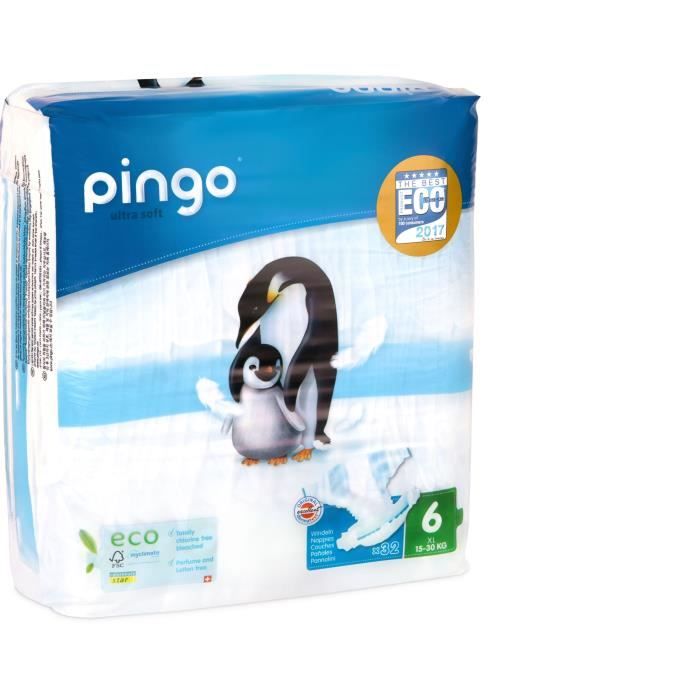 Couches Pingo - Taille 6 - 32 unités - Non blanchies au Chlore - Sans parfum et sans latex