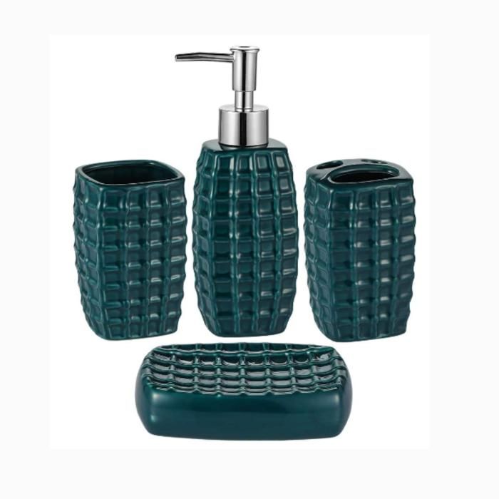 Set d'accessoires - N/A - 4 pièces - Céramique - Aqua bleu - Salle de bain