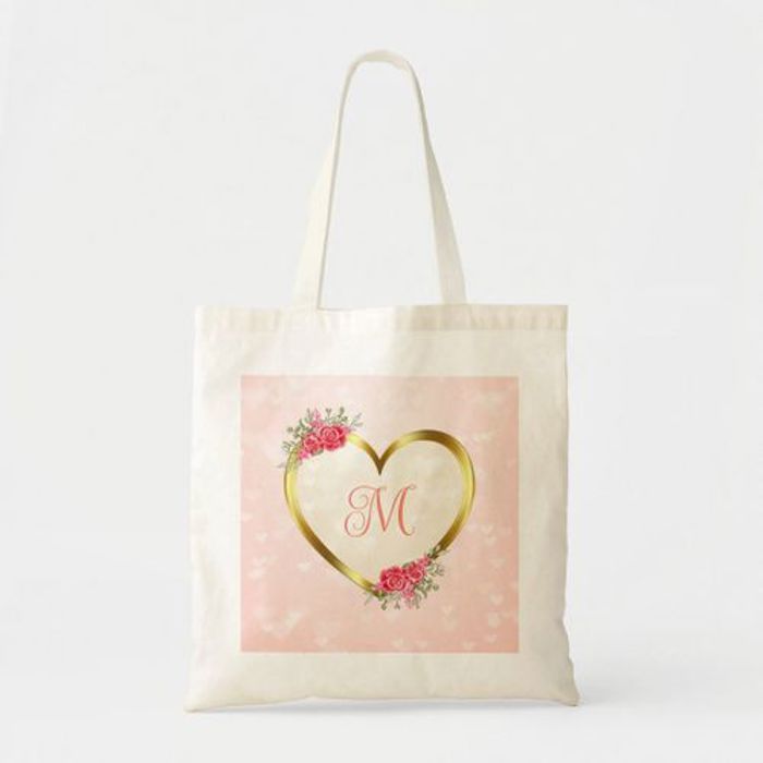 Tote Bag Coeur rose et or personnalisé Unique, haute qualité