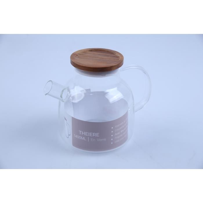 Théière en verre - GENERIC - FT14 - 1400 ml - Filtre intégré - Couvercle en bois