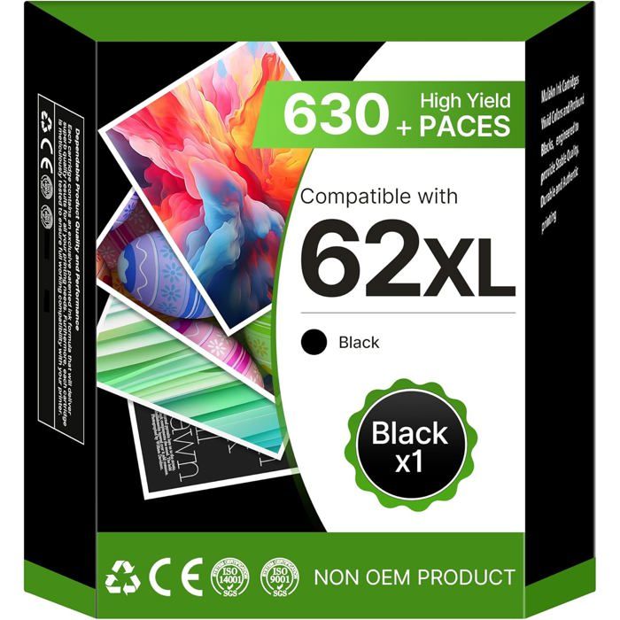 62Xl 62 Xl Ersättning Bläckpatron För Hp 62 Svart För Hp Bläck 62 Xl För Officejet 200 250 5742 5740 Envy 7640 554[YE10]