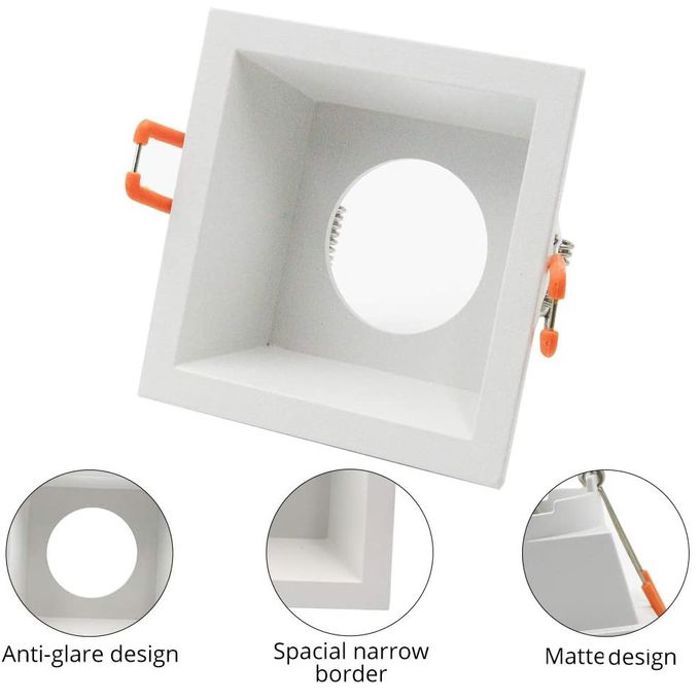 Spot Carré Blanc + Ampoule Spot GU10 7w, Blanc Froid + Douille GU10