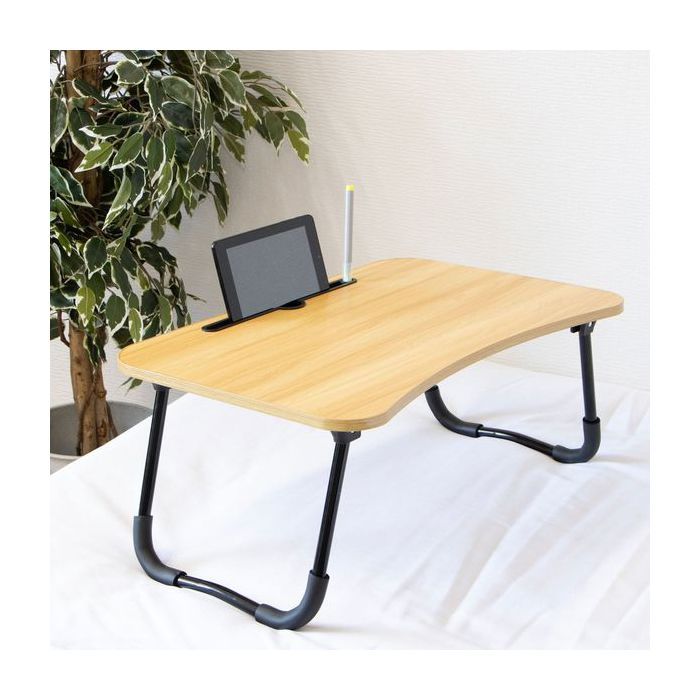 Table ordinateur pliable bois et noir 60 x 40 x 26 cm