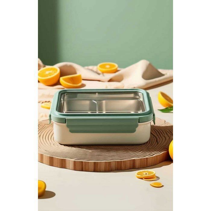 Lunch Box Isotherme -  2 compartiments + Cuillère   – Parfait pour l'École et comptine  -22cm/15cm-couleur  verte