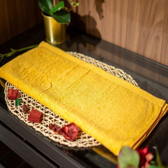 Serviette de toilette - Damas - Jaune - 500g - 100% coton - 50x90 cm