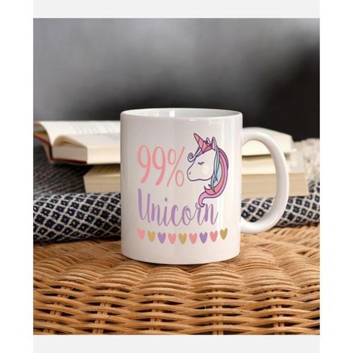 Mug en céramique - 99% UNICORN - Blanc - 325 ml - Anti-rayures - Lave-vaisselle compatible