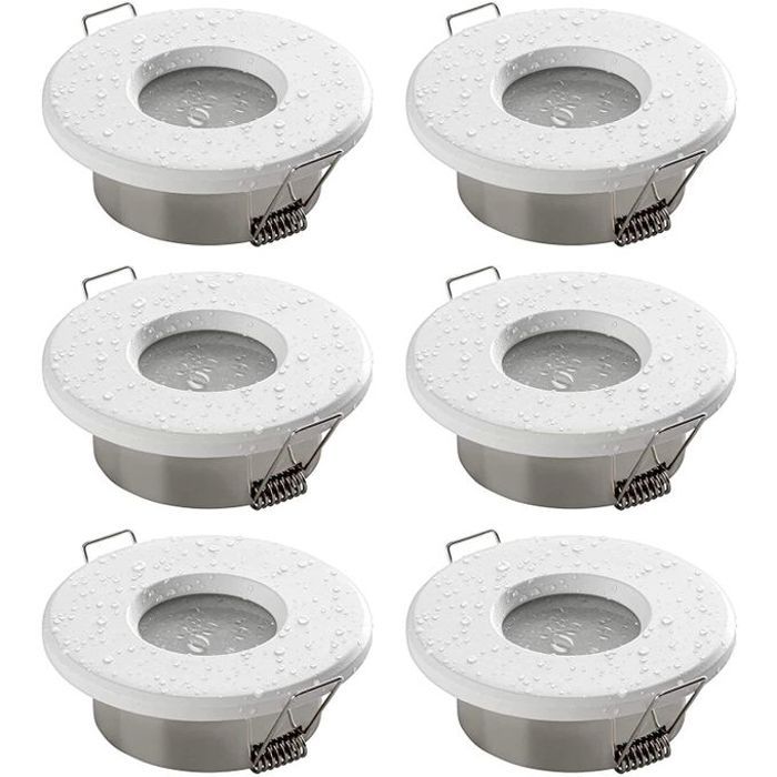 Lightec Lot 6 Spot Encastrable Salle de Bain IP65 , Aluminium Blanc, LED/Halogene
