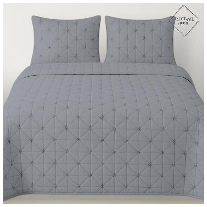 Couvre-lit - ROYANSIA HOME - 250x260 cm - 2 Taies d’Oreiller - Tissu Doux - Gris