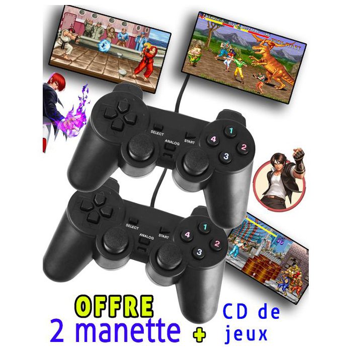 2 Manette PC Gaming USB+ CD de jeux Pour s'amuser avec les émulateur