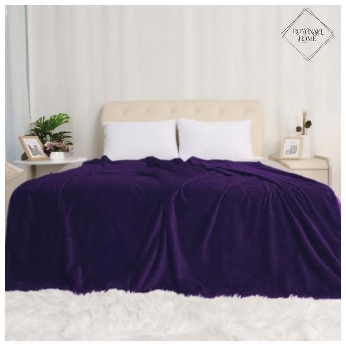 Couverture - ROYANSIA HOME - Flanelle 220x240 cm - Ultra Douce - Violet - Résistante