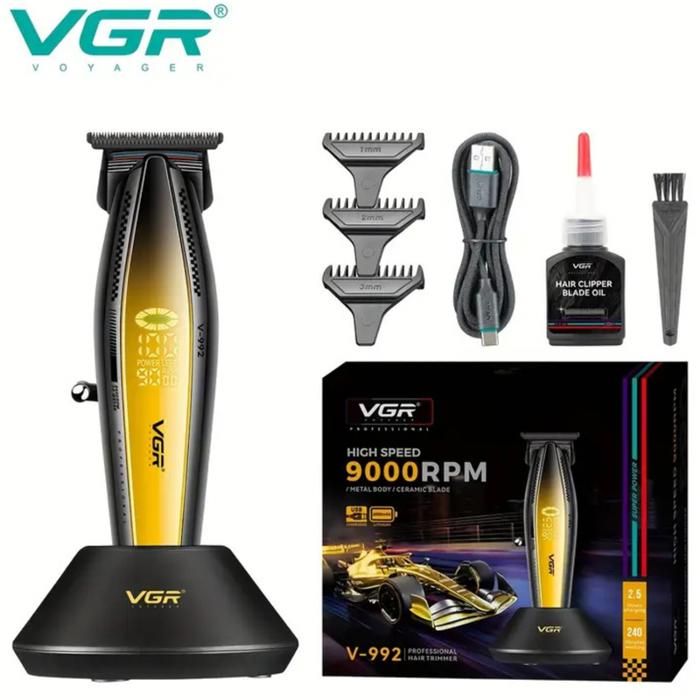 Tondeuse  à cheveux  VGR V-270 – 9000 RPM, Sabots Métalliques, Écran LED & Base de Recharge