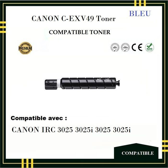 Toner Compatible - CANON - C-EXV49 - Couleur Bleu - Pack de 4 - Impression Laser