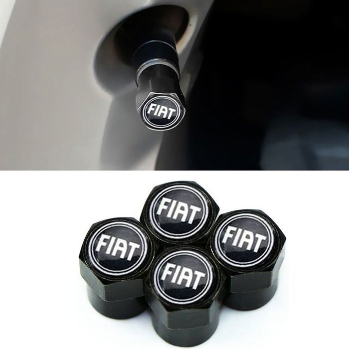 4 pièces Bouchon de valve logo Fiat Noir