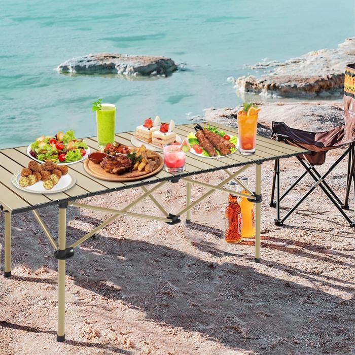 Table de camping pliante avec sac de transport pour pique-nique, cuisine, jardin et voyages.