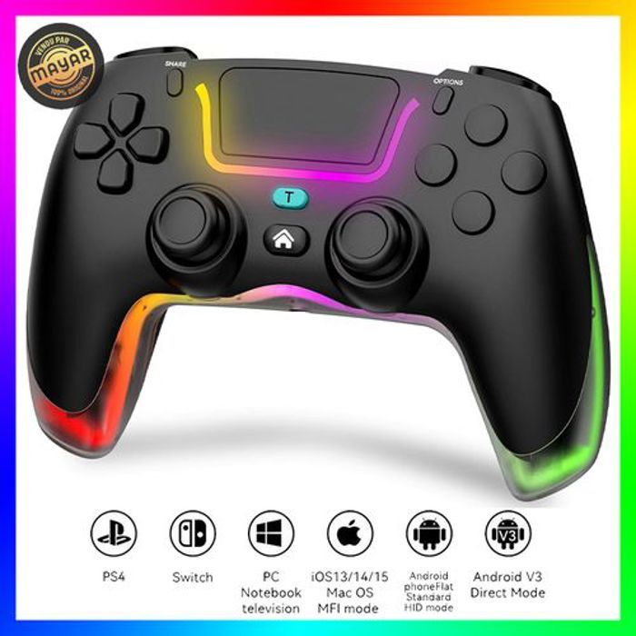 Manette sans fil RGB avec vibration Macro M1, M2 pour PS3, PS4, NS, PC, Tél, TV, android, iOS