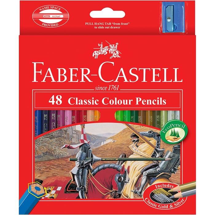 Crayons de Couleur - Faber Castell - 48 Couleurs - Non toxiques - Hexagonaux - Mines 3,3 mm