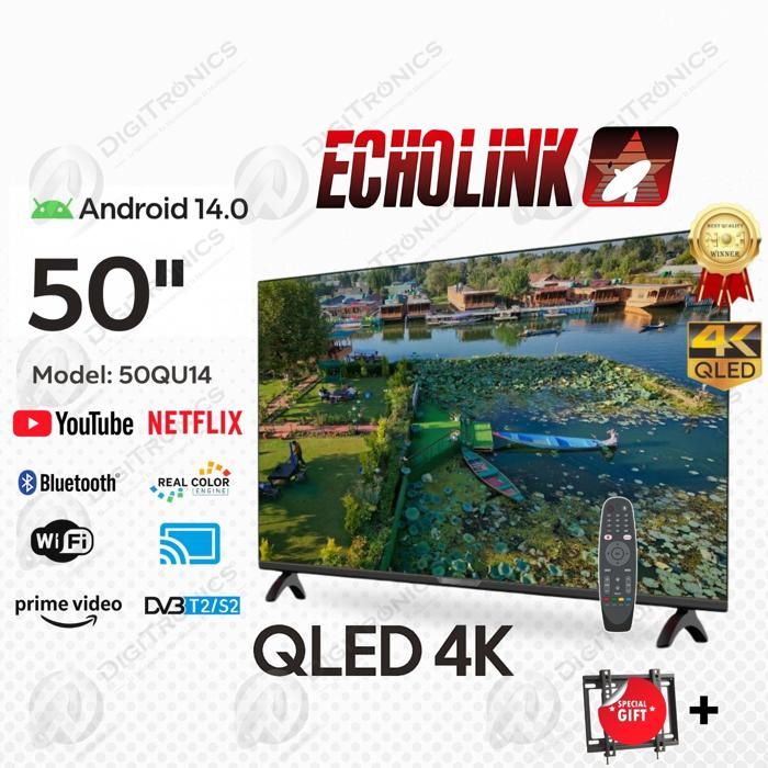50 smart tv QLED 4K Android 14, Wi-Fi, Bluetooth, DVB-T2/S2 + Support