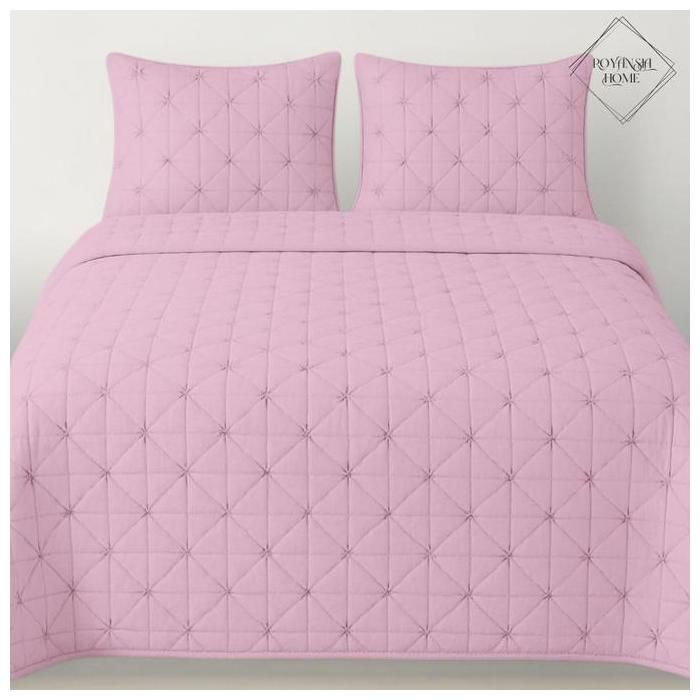Couvre-lit - ROYANSIA HOME - 250x260 cm - 2 Taies d’Oreiller - Tissu Doux - Rose bebe