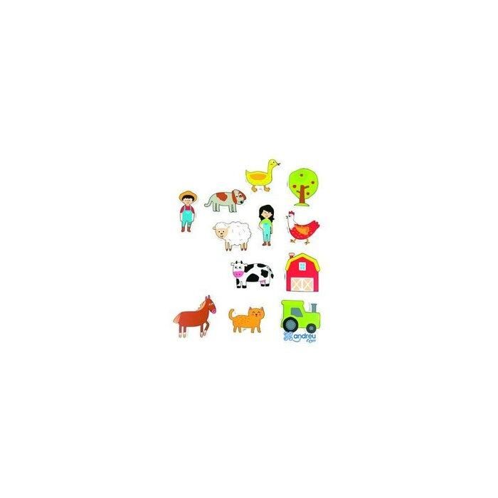 Jeu Andreutoys à enfiler motifs de ferme avec cheville en bois et cordon 5,5 à 7 cm