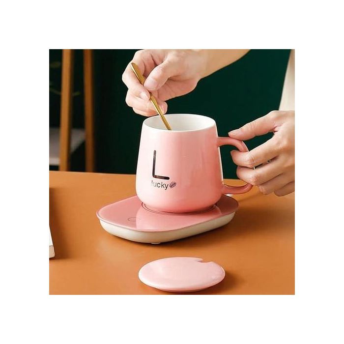 Tasse à Café en Céramique Avec Chauffe Tasse Arrêt Automatique (Rose)