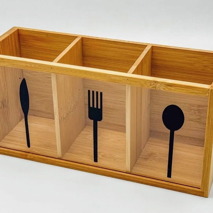 Organisateur de Couverts en Bambou et fenêtre plexiglace -range couvert – 3 Compartiments